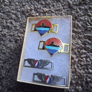 Grateful Dead Gold and Silver Cufflinks with Red and Blue Accents